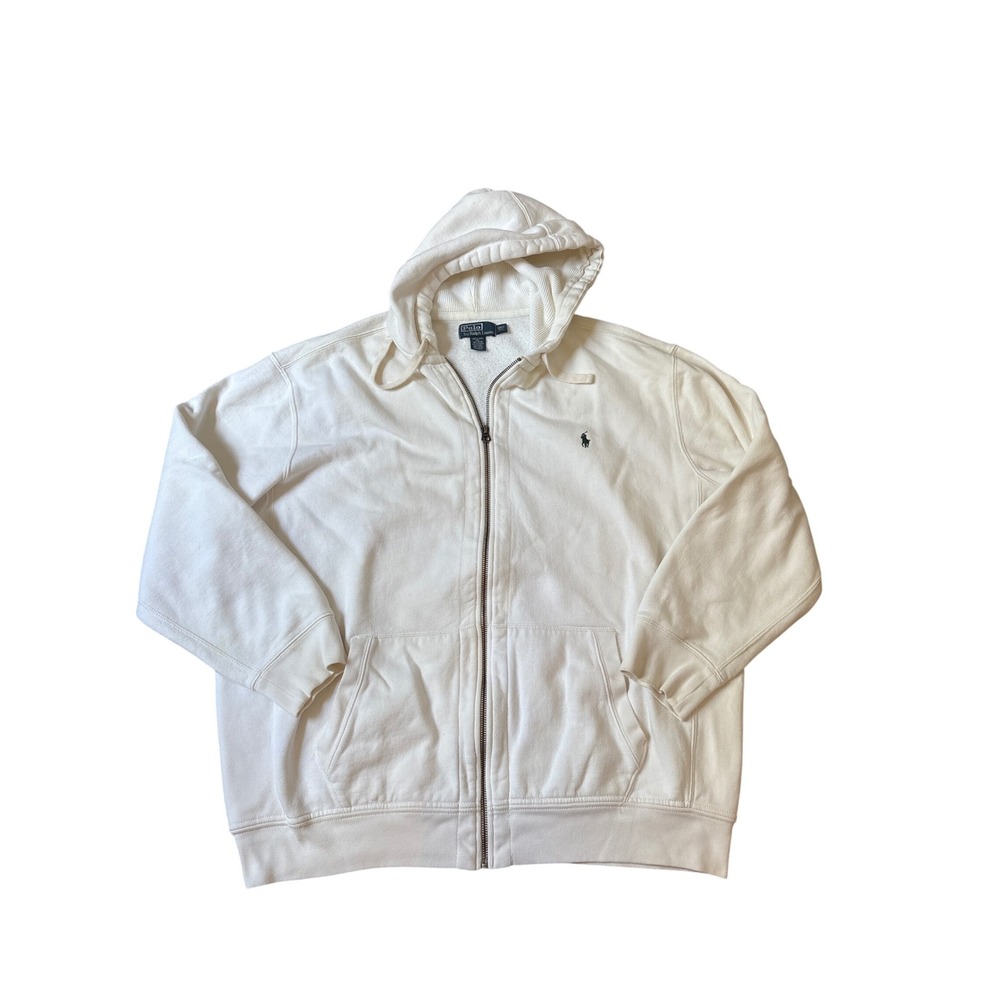 Polo Ralph Lauren Hoodie Mens Cream White Full Zip Fleece Pony Logo SIZE 3XLT